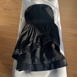Black satin and chiffon strapless dress